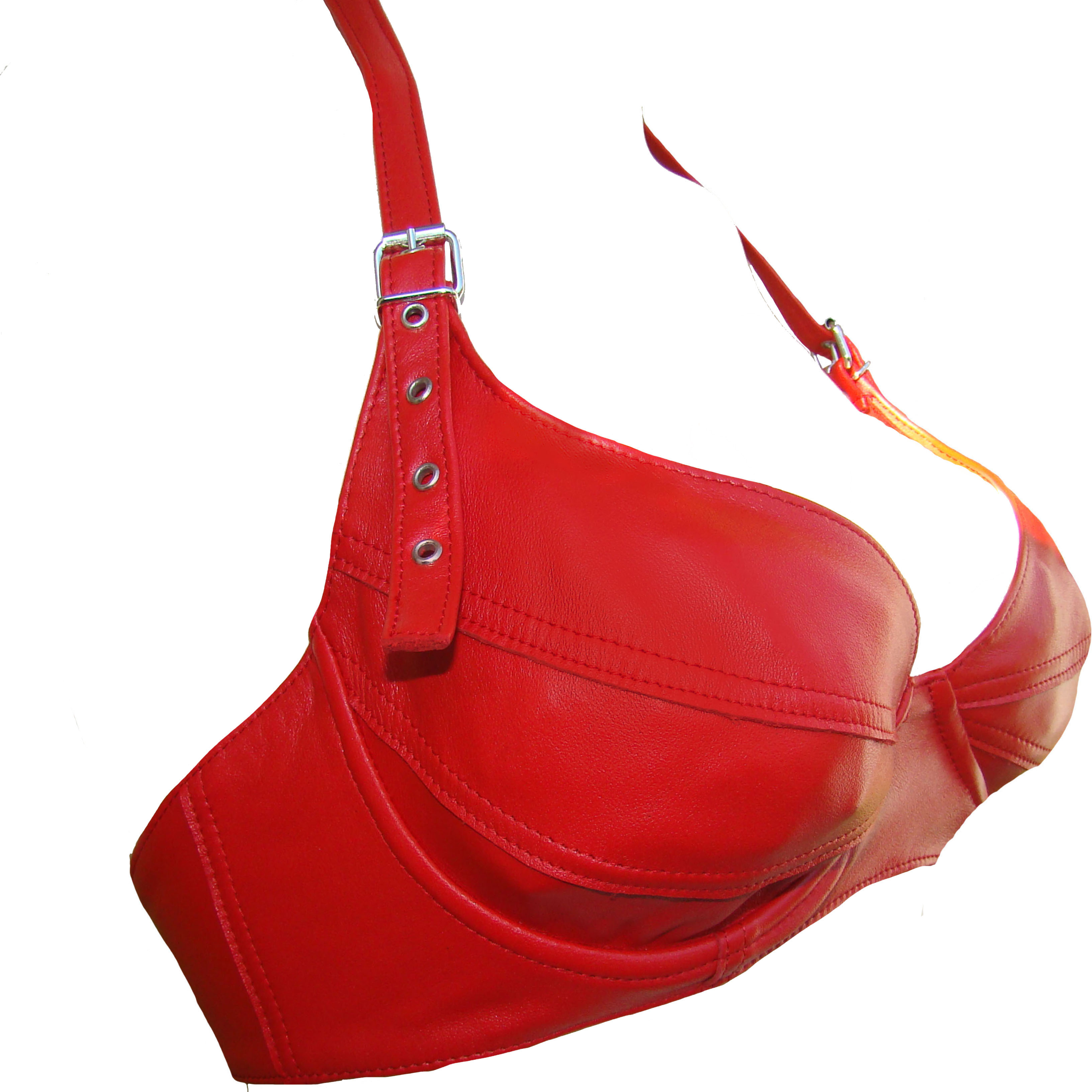  balconette full cup bra genuine nappa leather red neck  halter Ledapol 5611