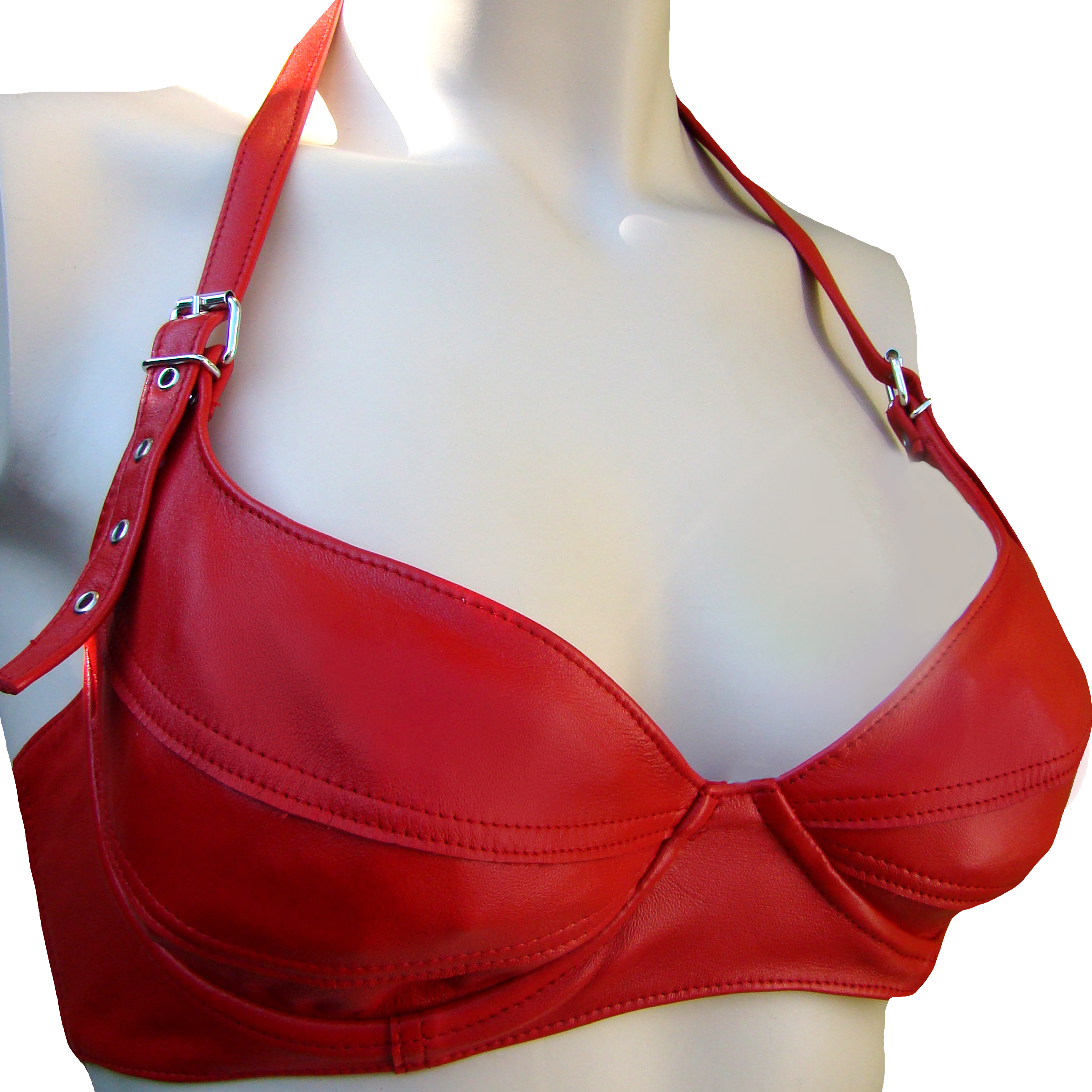  balconette full cup bra genuine nappa leather red neck  halter Ledapol 5611