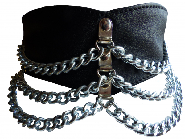 Echtes Leder Choker Halsband Kragen Metall Ketten Ledapol 173