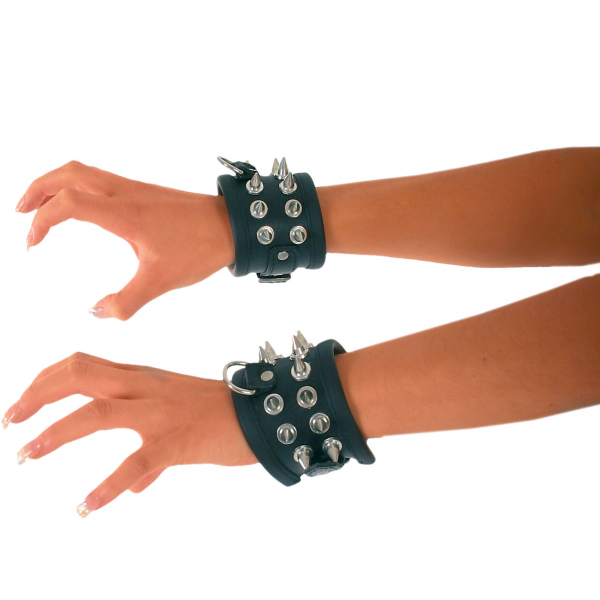 Breite Spikes Metall Leder Armband Fesseln Ledapol 762 schwarz