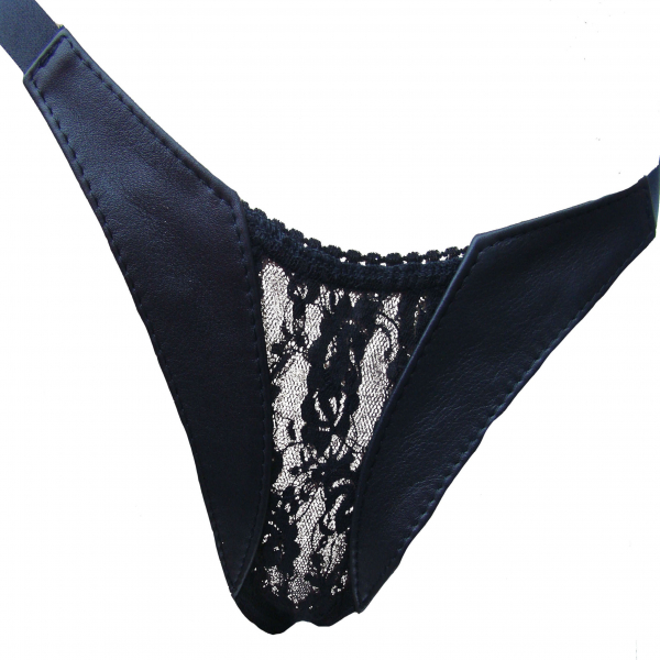 Lady like Dessous Leder String schwarz Spitze Tanga Ledapol 5527
